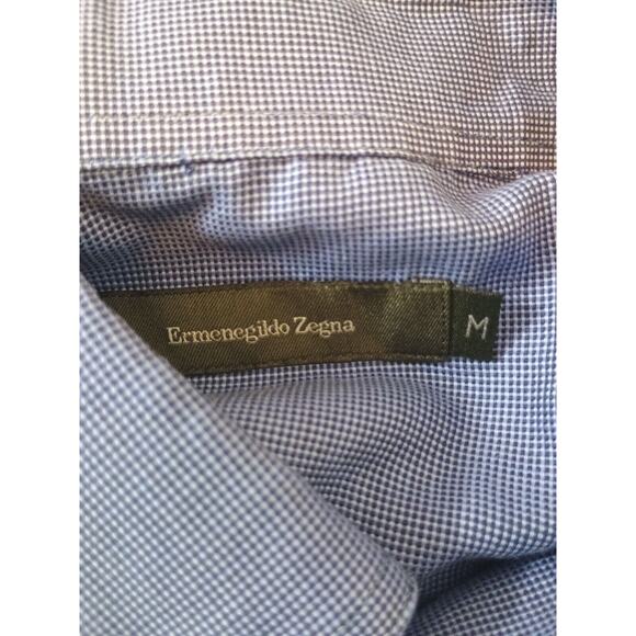 Ermenegildo Zegna Shirt Mens Medium Blue Micro Check Corpcore Office Button Down - Picture 5 of 12